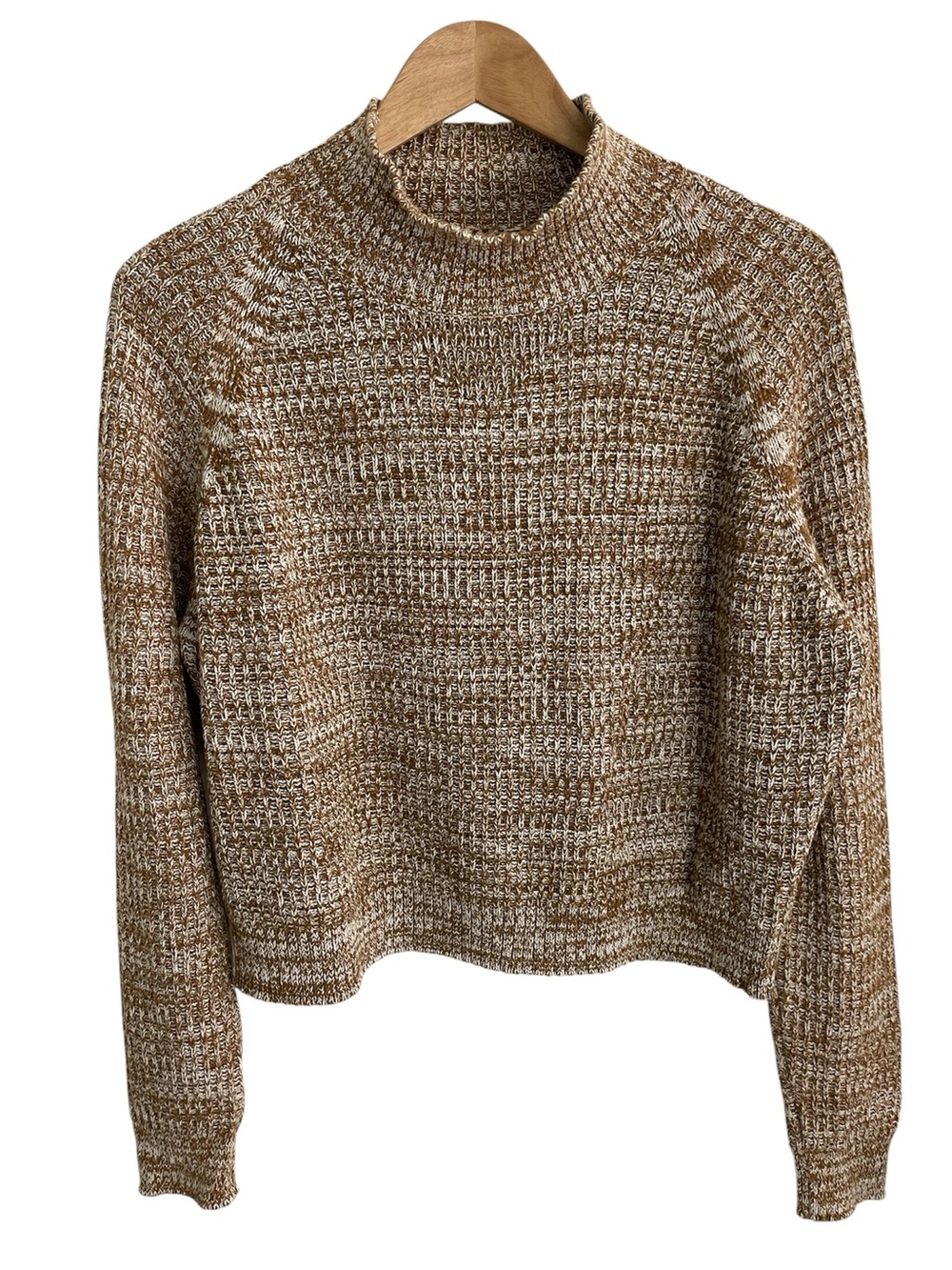 Fin & Vince Brown and White Marled Turtleneck Cotton Sweater Size Large